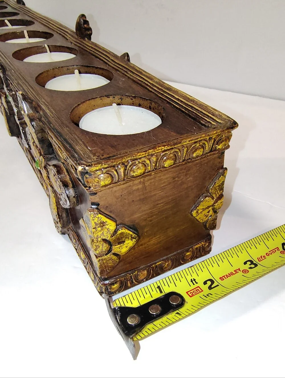 7 Cavity TeaLight Faux Wood Crosses Candle Holder Religious Centerpiece 17